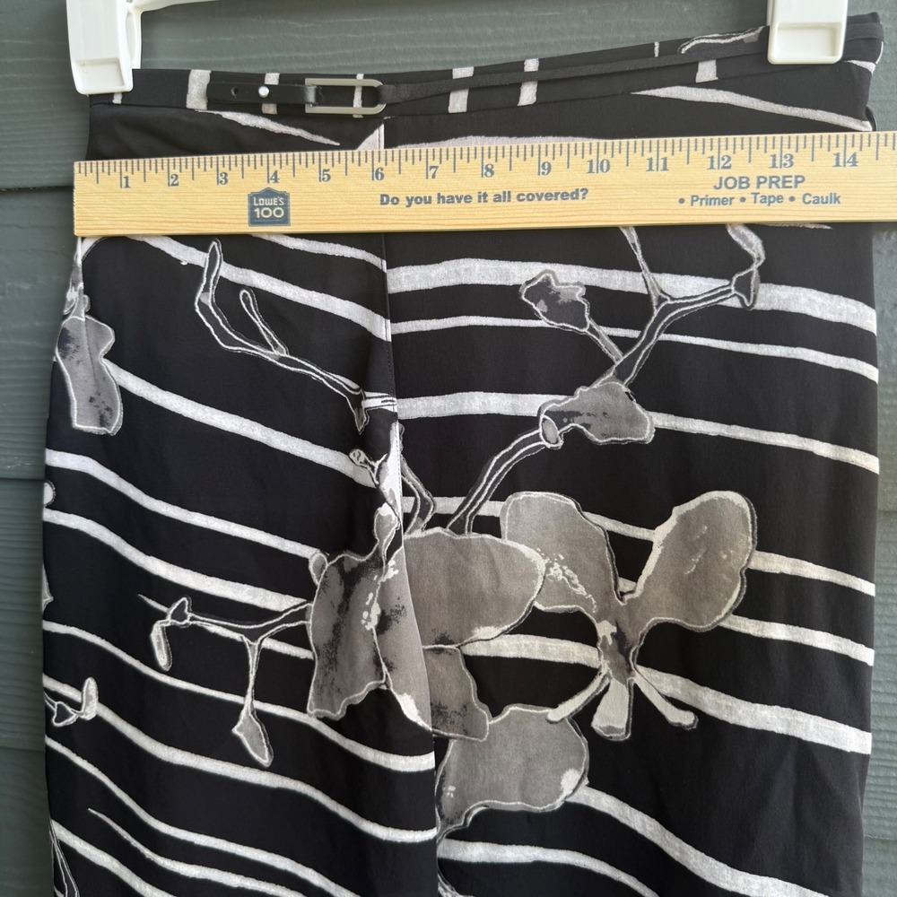 Halston Heritage Silk Floral Stripe Bias Midi Skirt Black White Size 2 - Picture 8 of 9